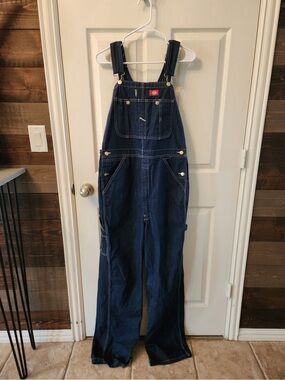 Dickies Navy Denim Overalls with Red Logo Patch